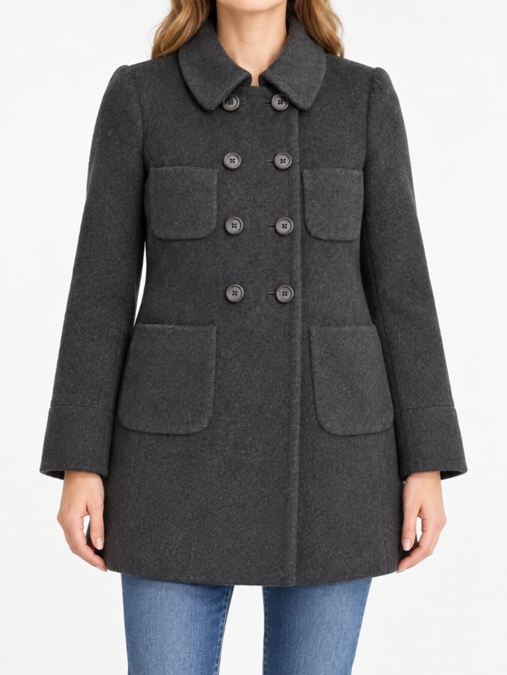 J.Crew 100% Wool Double Breasted Charcoal Gray Coat Size 8